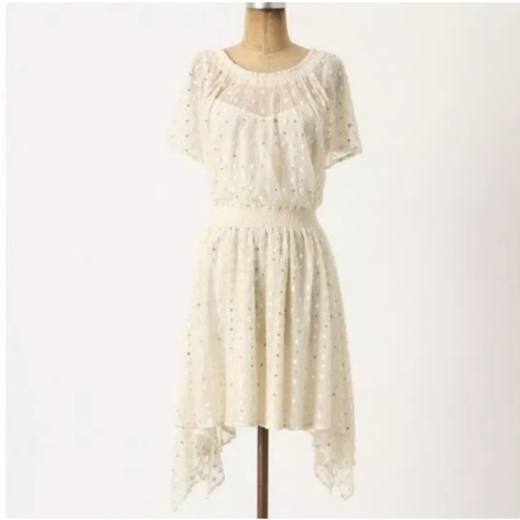Anthropologie Leifnotes Polka Dot Dress White Ivory Sequin Flutter Sleeve 4 NWT - Picture 11 of 14